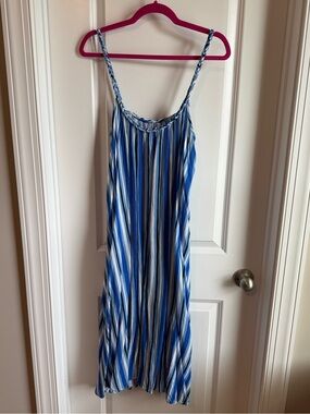 HiHO Striped Blue and White Midi Dress with Braided Straps Vacation Dress